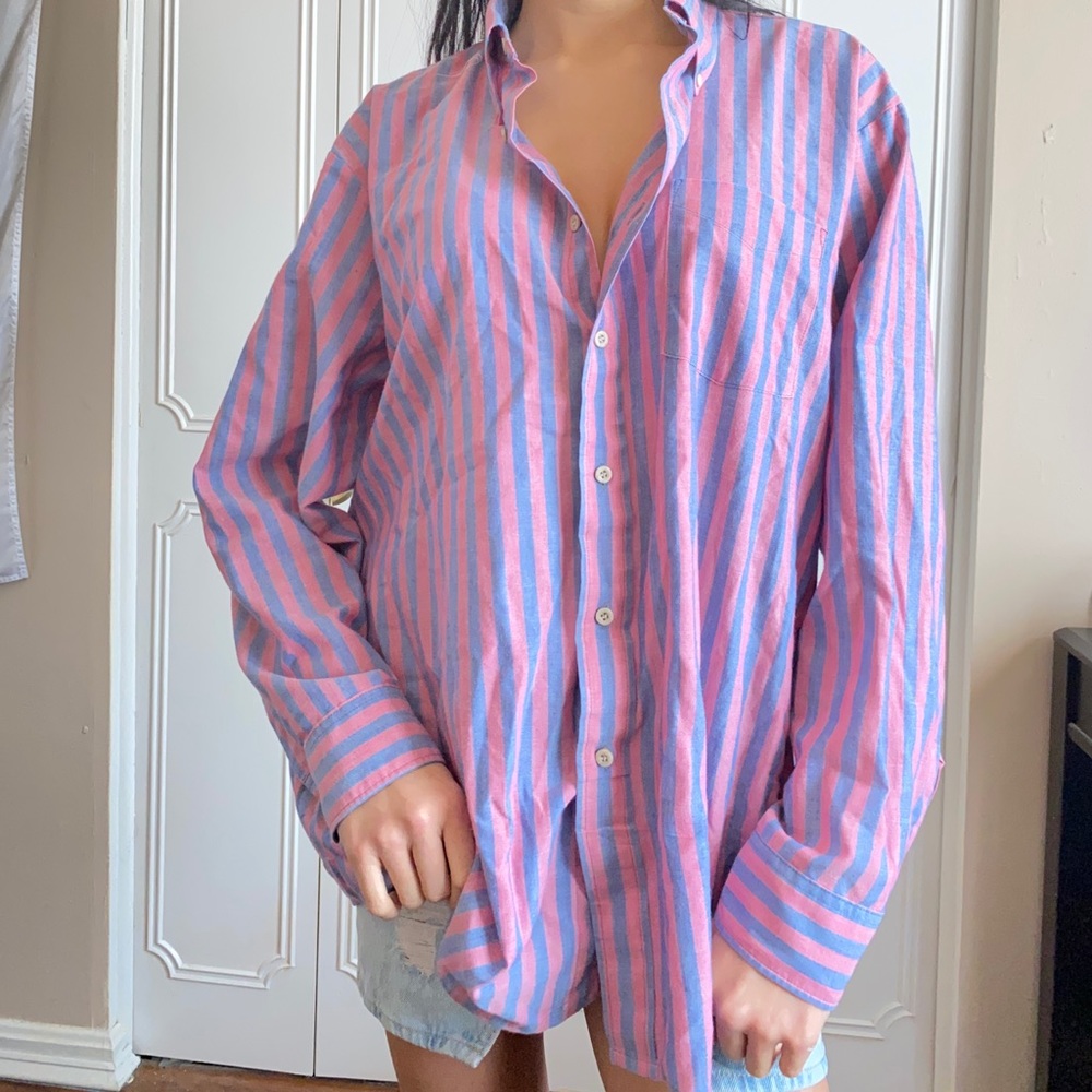 unisex vintage pink & blue buttondown shirt size M